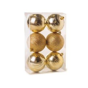 Bola de Natal Dourada com Listras e Glitter 8cm - Jogo com 6 Unidades - Ref 1712710 - Cromus Natal