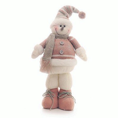 Boneco de Neve em Pé com Roupa Rosa Claro e Cinza 40cm - Coleção Joy - Ref 1210600 - Cromus Natal