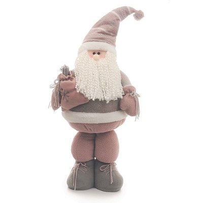 Papai Noel em Pé Com Roupa Rosa Claro e Cinza com Pernas Extensivas 72 cm - Coleção Joy - Ref 1210593 - Cromus Natal