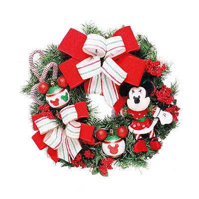 Guirlanda de Natal Decorada Minnie de Pelúcia 40cm Branco, Vermelho e Verde - Coleção Disney - Ref 1924916 - Cromus Natal