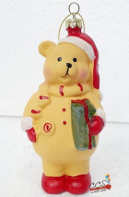Enfeite Para Pendurar Ornamento Urso Bege com Presente na Mão - Coleção Cecilia Dale - Ref 1694153 Cromus Natal