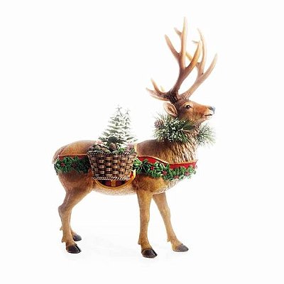 Rena Decorativa em Resina em Pé com Cestos nas Laterais Carregando Árvores - Coleção Santa Claus - Ref 1591950 Cromus Natal
