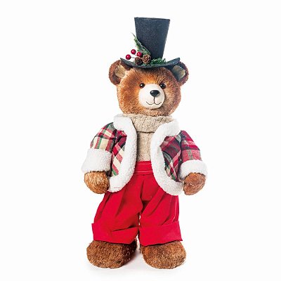 Urso Decorativo de Palha em Pé com Chapéu - Coleção Magic Forest By Cecilia Dale - Ref 1361908 Cromus