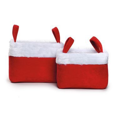 Jogo Cestas Retangular com Pelúcia na Borda Vermelho e Branco - Com 2 Unidades - Ref 1712051 Cromus Natal