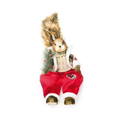 Esquilo Decorativo de Palha Sentado com Roupa Xadrez - Coleção Magic Forest By Cecilia Dale - Ref 1361906 Cromus Natal