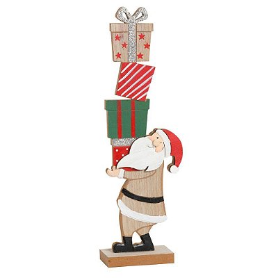 Enfeite Decorativo de Madeira Noel Carregando Presentes - Coleção Wood Mood - Ref 1921637 Cromus Natal