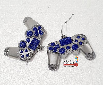 Enfeite de Pendurar Videogame Prata e Azul 10cm Jogo com 2 Unidades - Ref 1019229 Cromus Natal