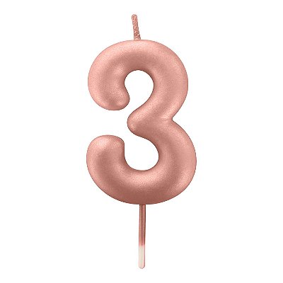 Vela de Aniversário 6cm Número 3 Metalizada Rose Gold - Make+