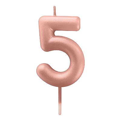 Vela de Aniversário 6cm Número 5 Metalizada Rose Gold - Make+