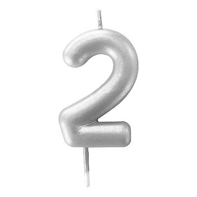 Vela de Aniversário 6cm Número 2 Metalizada Prata - Make+