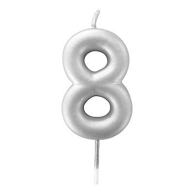 Vela de Aniversário 6cm Número 8 Metalizada Prata - Make+