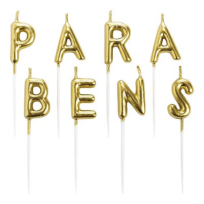Vela de Aniversário Letras PARABÉNS 2,5cm Ouro - Make+
