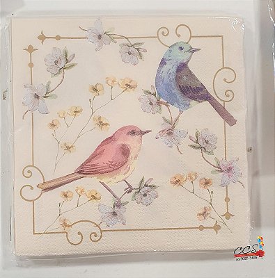 Guardanapo de Papel Decorado Pássaro 32x5x32,5cm com 20 Un - Ref 5099 Make