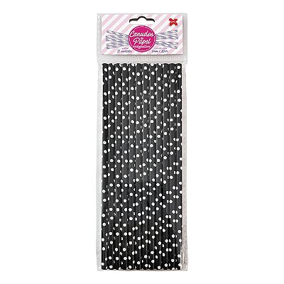 Canudo de Papel Decorado Bolinhas Preto e Branco- Com 12 Unidades - Ref 4347 Make