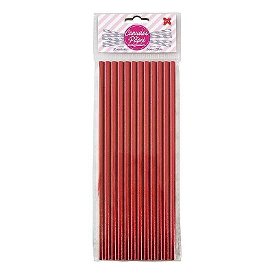 Canudo de Papel Vermelho Metalizado - Com 12 Unidades - Ref 4367 Make