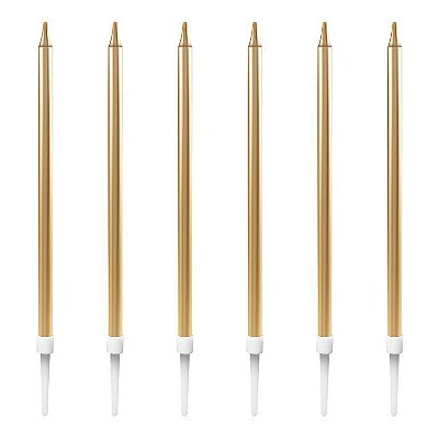 Vela de Aniversário Palito Metalizada Dourada 11cm com 6 Unidades - PONTO