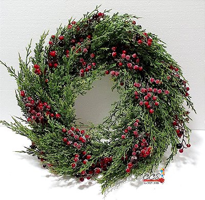 Guirlanda de Natal Galhos de Pinheiros e Azevinhos 50x50cm - Guirlandas Decoradas - Ref 1694312 Cromus Natal