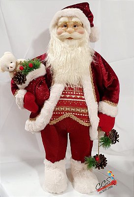 Boneco de Natal Papai Noel em Pé Com Botas de Pele Luxo 70cm - Bordo Bege - Ref 72755001 D&A