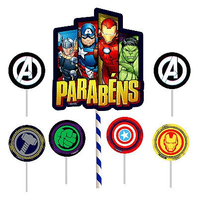 Topo de Bolo Impresso Festa Vingadores com 7 Itens - Ref 331176 Piffer