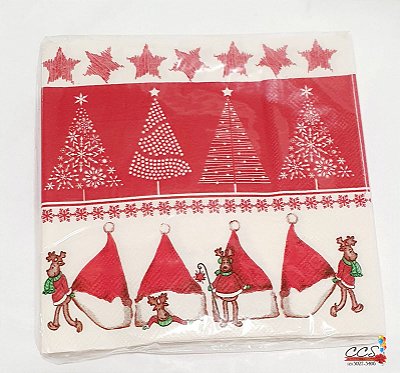Guardanapo de Papel Decorado Rena Vermelho e Bege 32x5x32,5cm com 20 Un - Ref 1443120 Cromus Natal