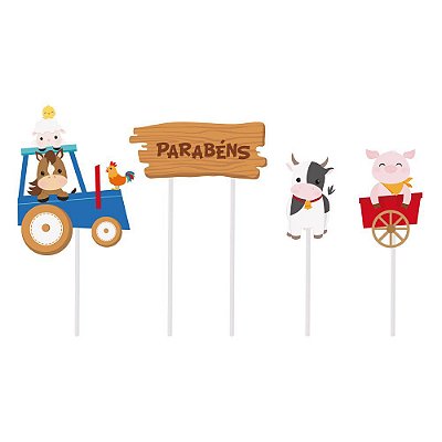 Kit Topo de Bolo Festa Fazendinha com 4 Itens - Cromus 23012253