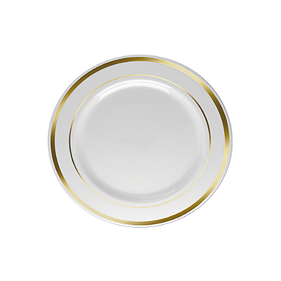 Prato Sobremesa Descartável de Luxo Branco Borda Dourada com 6 Un - Silver Plastic