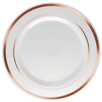 Prato Refeição Descartável de Luxo Branco Borda Rosê com 6 Un - 26cm Silver Plastic