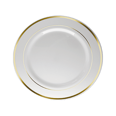 Prato Refeição Descartável de Luxo Branco Borda Dourada com 6 Un - Silver Plastic