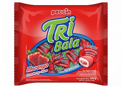 Bala Mastigável Tribala Morango - Pacote com 500 Gramas - Peccin