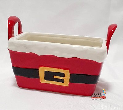 Cachepo de Ceramica Roupa Noel Vermelho e Branco 15x7x7cm - Coleção Tradition - Ref 1610221 Cromus