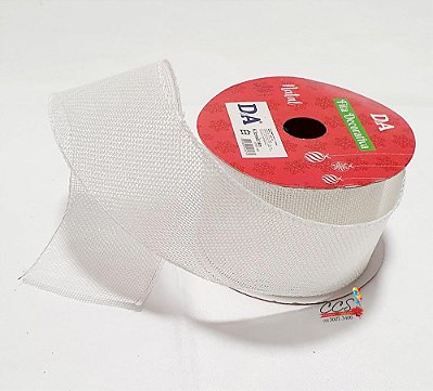Fita de Natal Aramada Juta Branca com Costura na Borda 6,3cmX9,14m - Fitas Natalinas - Ref 67337001 D&A