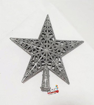 Enfeite de Natal Estrela Prata Ponteira de Árvore 20,5X19,5cm - Ref 64709004 D&A