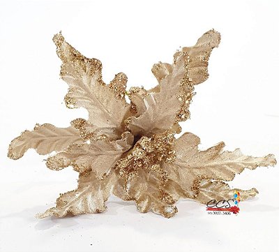 Flor de Natal Poinsettia Nude com Glitter - Flores Cabo Longo - Ref 1719421 Cromus Natal