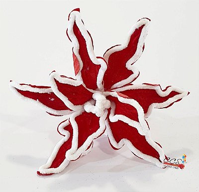 Flor de Natal Poinsetia de Veludo Vermelho com Borda Branca - Flores Cabo Curto - Ref 1712351 Cromus Natal