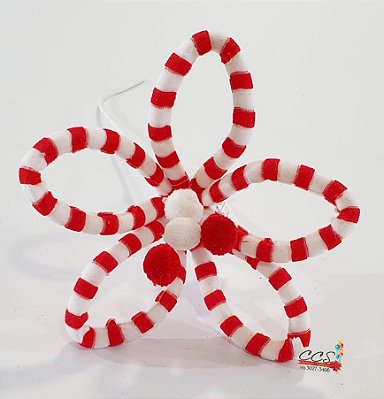 Flor de Natal Pick Flor de Lis Listrada Vermelho e Branco com Pom Pom - Coleção Cecilia Dale - Ref 1694858 Cromus Natal