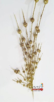 Galho Decorativo de Natal Bolinhas com Glitter 80cm Dourado - Ref 639910001 D&A