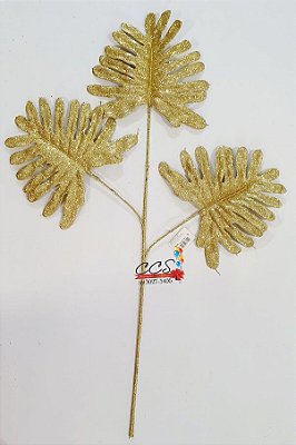 Galho Decorativo de Natal Costela de Adão com 3 Folhas 68cm - Ref 62478001 D&A