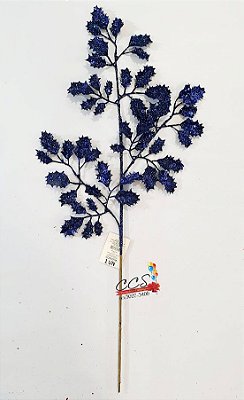 Galho Decorativo de Natal Folhas Azevinho Azul Marinho - Galhos Grandes - Ref 1920317 Cromus Natal