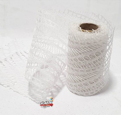 Fita de Natal Tela com Glitter Branco 12cm x 5mts - Ref 65963005 D&A