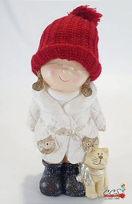Enfeite Decorativo de Resina Menina Com Gato ao Lado - Ref 1018469 Cromus Natal