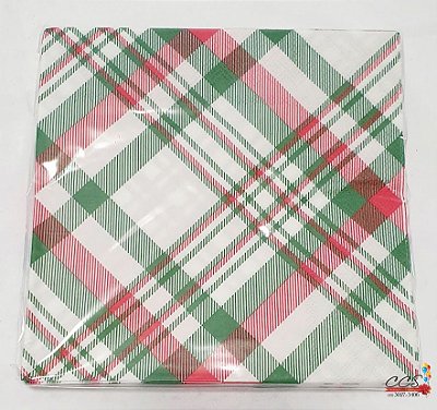 Guardanapo de Papel Decorado Xadrez Vermelho Verde e Branco 32,5x32,5cm com 20 Folhas - Ref 1020673 Cromus Natal