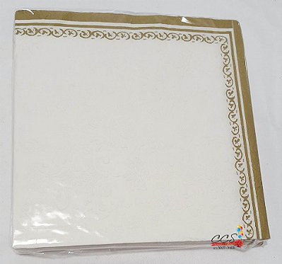 Guardanapo de Papel Decorado Borda Trabalhada Dourado 32,5x32,5cm com 20 Folhas - Ref 1020669 Cromus Natal