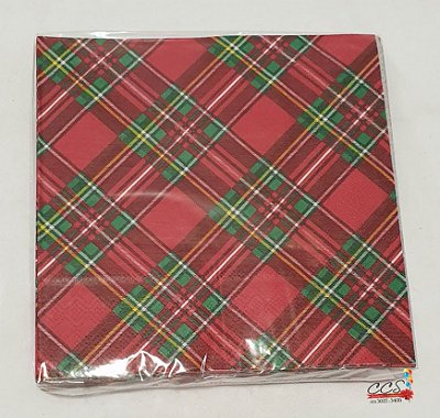 Guardanapo de Papel Decorado Xadrez Vermelho e Verde 32,5x32,5cm com 20 Folhas - Ref 1020674 Cromus Natal