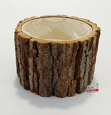 Cachepot Redondo Tronco de Madeira 12x19cm - Ref 1016488 Cromus