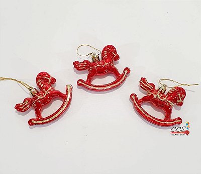 Enfeite de Pendurar Cavalinho Vermelho 8cm Jogo com 3 Unidades - Ref 62694001 D&A
