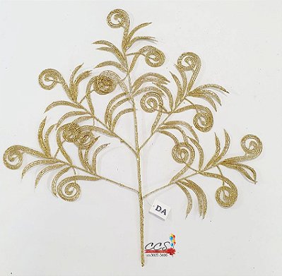Galho Decorativo de Natal Folhas de Samambaia com Glitter Dourado 59cm - Ref 66274003 D&A