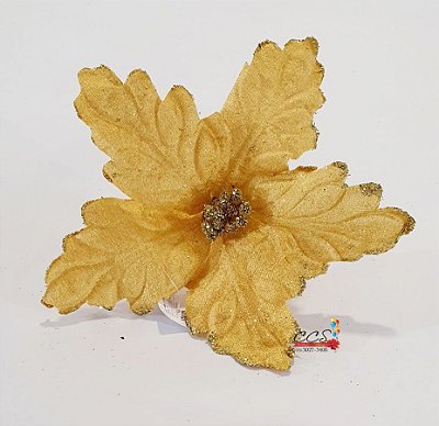 Flor de Natal Bico de Papagaio Dourado 15cm - Cabo Curto - Ref 74688002 D&A