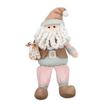 Papai Noel Candy Color Sentado Segurando Caixa de Presentes com Floco de Neve Azul e Rosa - Ref 1027171 Cromus Natal