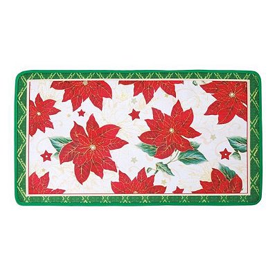 Tapete de Natal Poensetias e Estrelas Vermelhas 60x40cm - Decoração Natalina - Ref 1551870 Cromus Natal