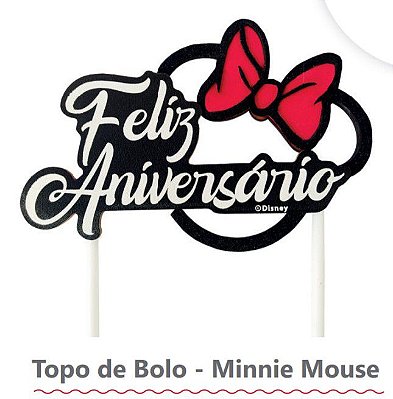 Topo de Bolo de MDF Feliz Aniversário Minnie Mouse - Festa Minnie Mouse - Ref MN2004 Grintoy